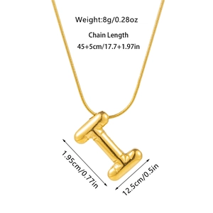 Detailed size specifications for gold balloon-style letter I pendant on snake chain necklace