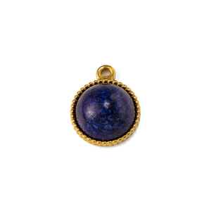 Close-up of lapis lazuli stone pendant with gold beaded edge for DIY jewelry making