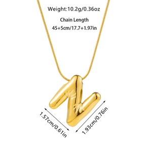 Detailed view of golden bubble letter N pendant with precise size and weight measurements