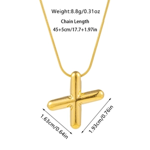 Detail showing gold cross pendant dimensions and chain length of the bubble necklace