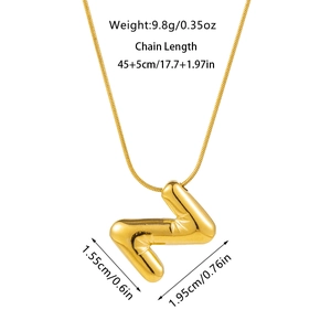 Detail showing gold bubble letter Z pendant dimensions and necklace weight specifications