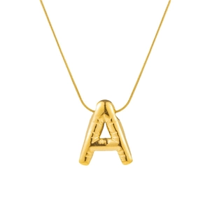 Fashion gold bubble letter A pendant necklace with a 3D balloon effect and glossy finish