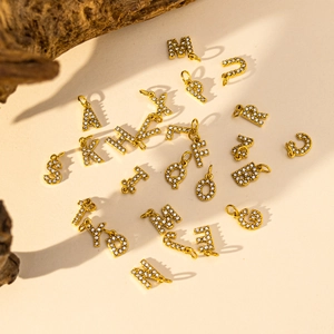 18k gold plated stainless steel A-Z alphabet pendants with sparkling zircon stones