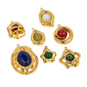 Vintage gold stainless steel pendants set with natural stones in various geometric shapes