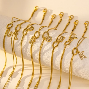Roestvrij Staal Initiële Letter Armband Voor Vrouwen Mannen Verguld Dubbele Slangenbot Ketting Zirconia Knoop Armband