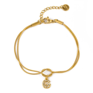 Gouden roestvrijstalen slangenketting armband met knoop en sprankelende zircon-letter G