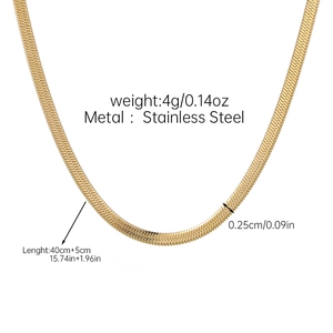 Detail showing 40cm gold stainless steel snake chain necklace with size and weight specs