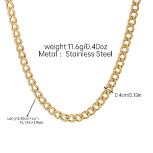 Detail showing 18k gold plated stainless steel Cuban chain dimensions and link texture
