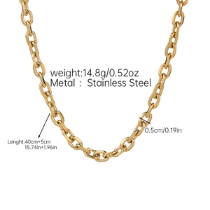 Detail of 18k gold plated stainless steel curb chain with size and weight specifications