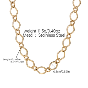 Detailed specs of gold stainless steel necklace with 40cm+5cm chain and rhombus links