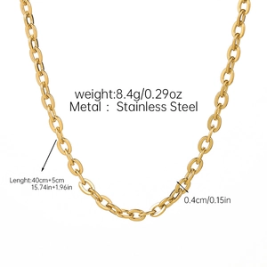 Detailed specs of the 18k gold plated stainless steel Cuban chain showing weight and length