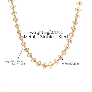 Detail of 18k gold plated stainless steel necklace with olive link and bead design