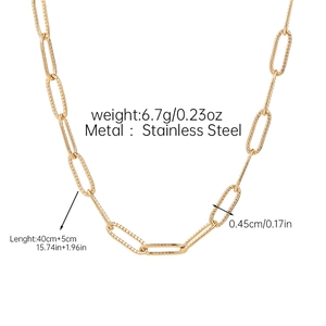 Detailed size specifications of 18k gold plated stainless steel paperclip chain necklace