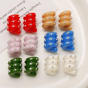 Resin Spiral Threaded Rhinestone Beads For DIY Earrings Hair Accessories Jewelry Making Colorful Irregular Round Beads