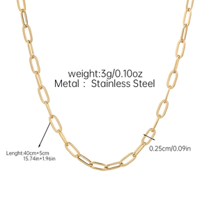 Detailed specs of 18k gold stainless steel paperclip chain with 40cm plus 5cm length