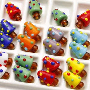 Colorful lampwork glass Christmas tree beads with polka dots for DIY jewelry making