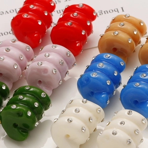 Colorful twisted spiral resin beads with inlaid rhinestones for DIY jewelry making