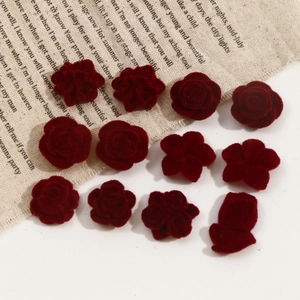 Retro burgundy velvet rose and camellia resin charms for DIY jewelry making accessories
