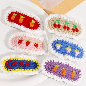 Handmade Crochet Hair Clips For Women Japanese Style Fabric Cotton Thread Fruit Flower Strawberry Cherry Pattern BB Hairpins