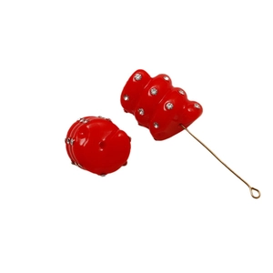Red wavy glazed beads with rhinestones and gold pins for DIY jewelry making