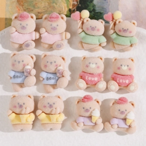 Cute flocked resin bear DIY charms in assorted macaron colors for earrings and hair clips