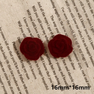 Macro shot of 16mm flocking burgundy velvet rose flower DIY jewelry resin accessories