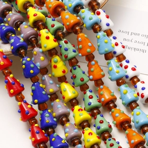 Handmade Christmas Tree Shaped Lampwork Glass Beads Polka Dot Design Loose Beads For DIY Bracelet Necklace Jewelry Making