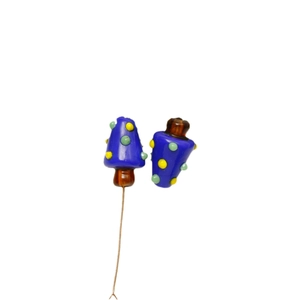 Blue glass mushroom beads with colorful dots for DIY Christmas jewelry making