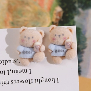 Detail of flocking bear resin patches for DIY hair accessories and earrings