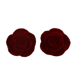 Vintage dark red flocked rose floral resin accessories with realistic velvet texture