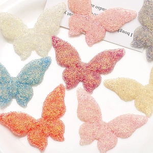 Colorful glitter resin butterfly charms with sugar coating texture for DIY jewelry making