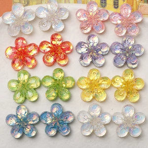 Colorful iridescent sequin resin flower charms for DIY jewelry and hair accessories