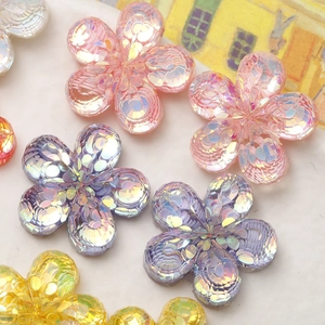 Colorful iridescent sequin flower resin charms for DIY jewelry and hair accessories