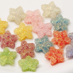 Colorful 20mm resin star charms with sugary glitter texture for DIY jewelry making