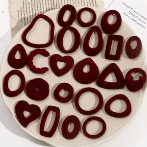 Vintage Wine Red Flocked Resin Geometric Heart Round Waterdrop Pendants For DIY Earring Jewelry Making Retro Elegant Accessories