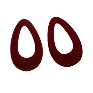Elegant wine red flocked teardrop hollow dangle earrings with velvet texture