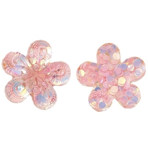Sparkling pink resin flower charms with iridescent sequins for DIY earrings and hair clips