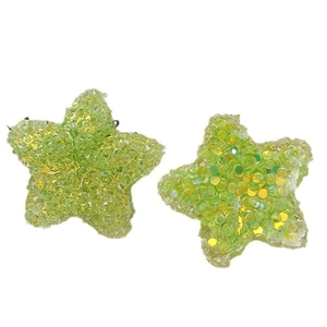 Fluorescent green star-shaped hair clips with sparkling sugar sequins for DIY accessories