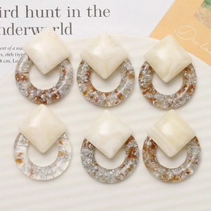 Resin Marble Pattern Geometric Earring Patch Silver Foil Dried Flower DIY Jewelry Making Accessories For Women Craft