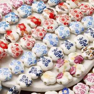 Assorted colorful hand-painted ceramic five-petal flower beads for DIY jewelry making