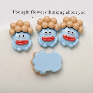 Funny blue resin mushroom monster accessories with large red lips for DIY jewelry making