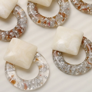 Chic marble-pattern resin earrings with silver foil and square accents for women