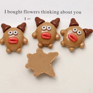 Detailed view of funny mushroom monster resin charms with smooth flat back for DIY crafts