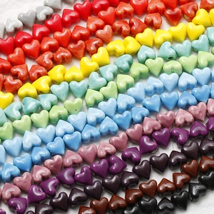 DIY Heart Shaped Glossy Ceramic Beads For Jewelry Making Colorful Glazed Love Heart Spacer Beads For Bracelet Craft Accessories