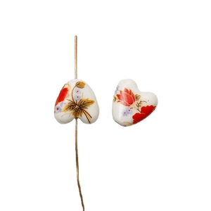 Hand-painted ceramic heart beads with floral patterns for DIY jewelry making