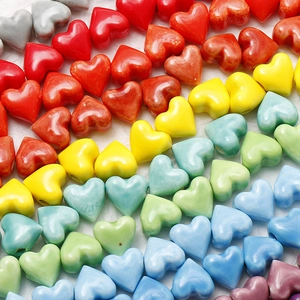 Polished heart ceramic beads in rainbow colors for DIY jewelry and earring making
