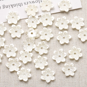 Pearly white 6-petal resin flower beads with center holes for DIY jewelry making