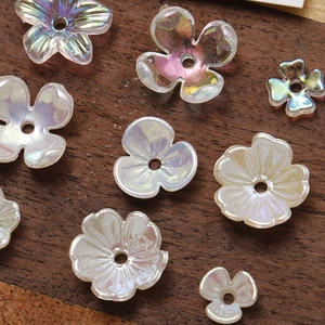 Iridescent pearl white acrylic flower charms for DIY jewelry making and hair accessories
