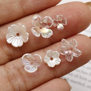 Iridescent pearl white acrylic flower charms for DIY jewelry making and hair accessories