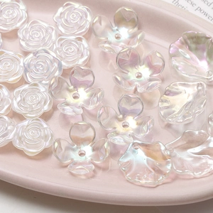 Iridescent Acrylic Camellia Flower Shell Beads For DIY Jewelry Making Romantic Aurora Finish Charms For Hair Accessories